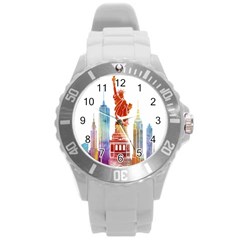 New York City Poster Watercolor Painting Illustrat Round Plastic Sport Watch (l) by Sudhe