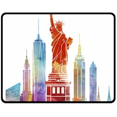 New York City Poster Watercolor Painting Illustrat Double Sided Fleece Blanket (medium)  by Sudhe