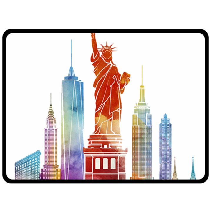 New York City Poster Watercolor Painting Illustrat Double Sided Fleece Blanket (Large) 