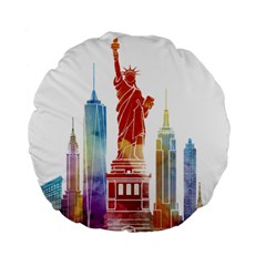 New York City Poster Watercolor Painting Illustrat Standard 15  Premium Flano Round Cushions by Sudhe