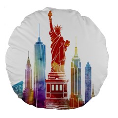 New York City Poster Watercolor Painting Illustrat Large 18  Premium Flano Round Cushions by Sudhe