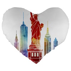 New York City Poster Watercolor Painting Illustrat Large 19  Premium Flano Heart Shape Cushions by Sudhe