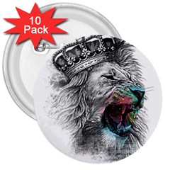 Lion King Head 3  Buttons (10 Pack)  by Sudhe