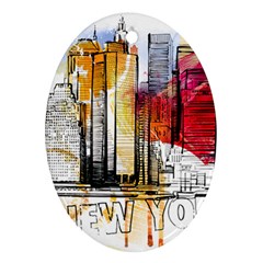 New York City Skyline Vector Illustration Ornament (oval) by Sudhe