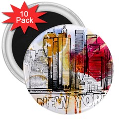 New York City Skyline Vector Illustration 3  Magnets (10 Pack)  by Sudhe