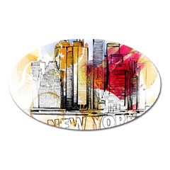 New York City Skyline Vector Illustration Oval Magnet by Sudhe