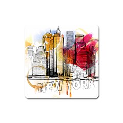 New York City Skyline Vector Illustration Square Magnet by Sudhe