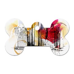 New York City Skyline Vector Illustration Dog Tag Bone (one Side) by Sudhe