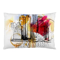 New York City Skyline Vector Illustration Pillow Case by Sudhe