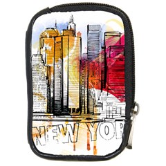 New York City Skyline Vector Illustration Compact Camera Leather Case by Sudhe