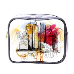 New York City Skyline Vector Illustration Mini Toiletries Bag (one Side)