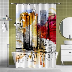 New York City Skyline Vector Illustration Shower Curtain 48  X 72  (small)  by Sudhe