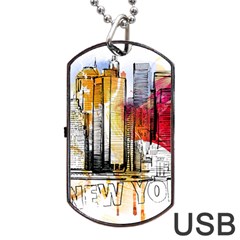 New York City Skyline Vector Illustration Dog Tag Usb Flash (one Side) by Sudhe