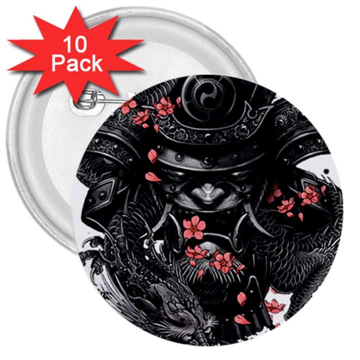 Sleeve Tattoo  Samurai 3  Buttons (10 pack) 