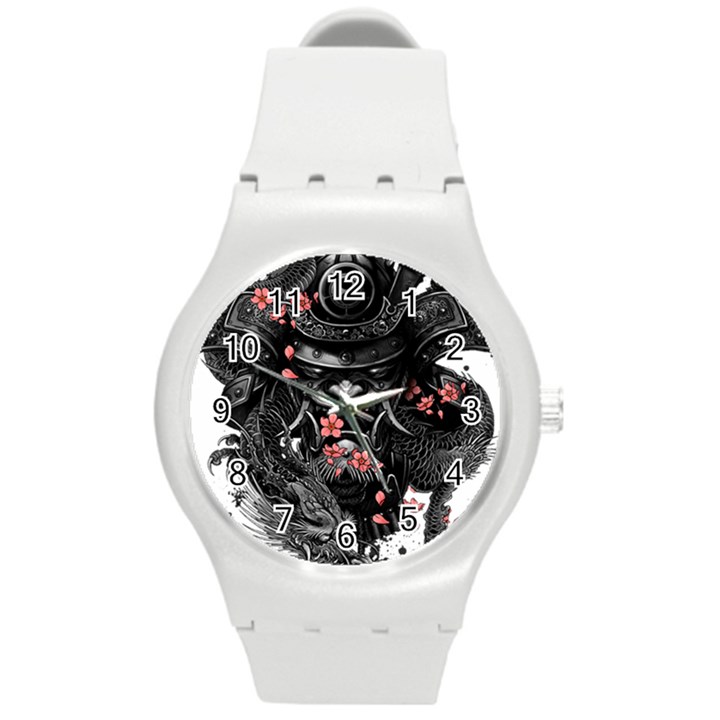 Sleeve Tattoo  Samurai Round Plastic Sport Watch (M)