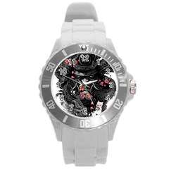 Sleeve Tattoo  Samurai Round Plastic Sport Watch (l) by Sudhe