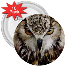 Vector Hand Painted Owl 3  Buttons (10 Pack)  by Sudhe