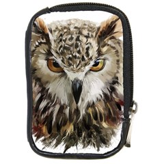 Vector Hand Painted Owl Compact Camera Leather Case by Sudhe