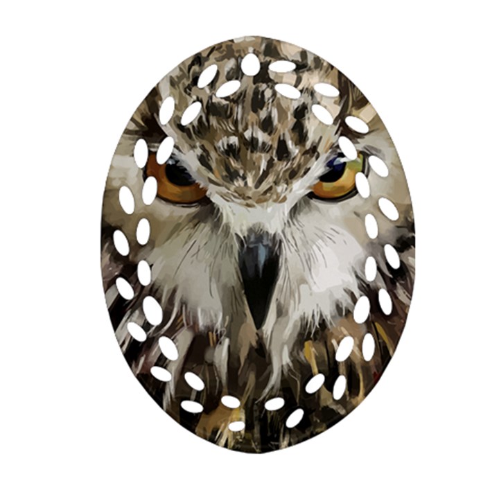 Vector Hand Painted Owl Ornament (Oval Filigree)