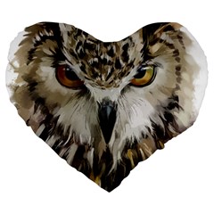 Vector Hand Painted Owl Large 19  Premium Heart Shape Cushions by Sudhe