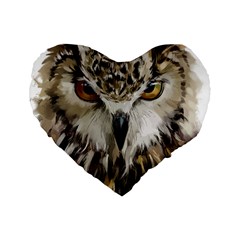 Vector Hand Painted Owl Standard 16  Premium Flano Heart Shape Cushions by Sudhe