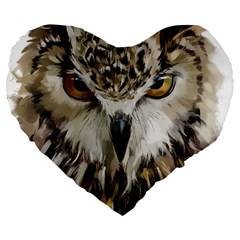 Vector Hand Painted Owl Large 19  Premium Flano Heart Shape Cushions by Sudhe