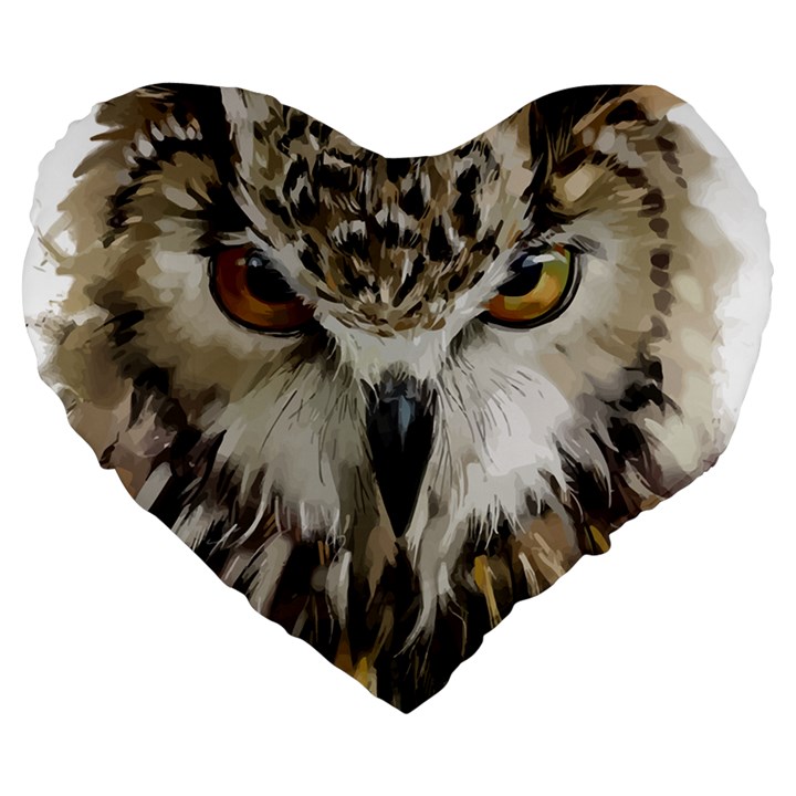 Vector Hand Painted Owl Large 19  Premium Flano Heart Shape Cushions