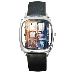 Tardis Doctor Who Transparent Square Metal Watch by Sudhe