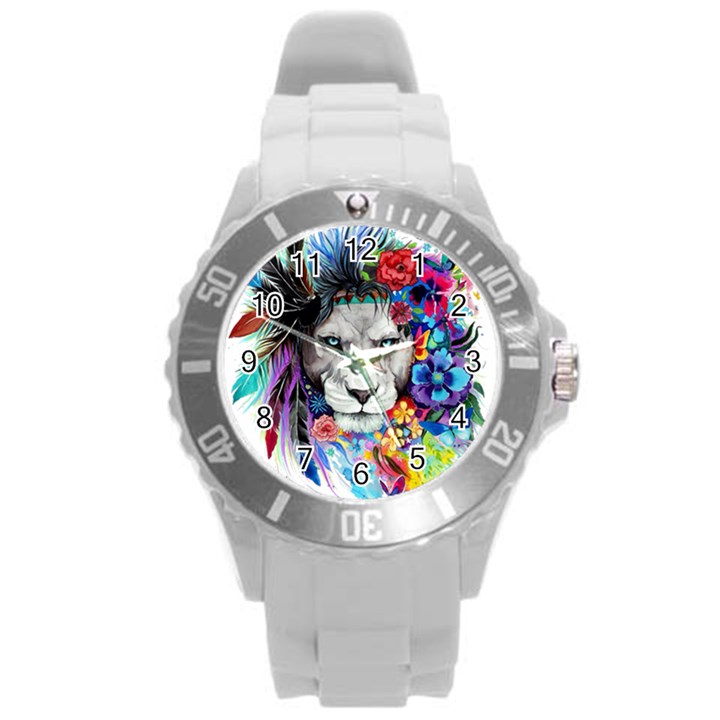 Art Drawing Poster Painting The Lion King Round Plastic Sport Watch (L)