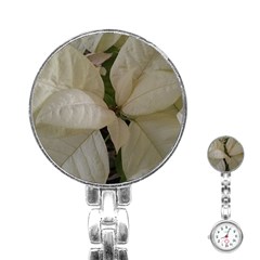 White Pointsettia Stainless Steel Nurses Watch