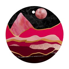 Pink And Black Abstract Mountain Landscape Ornament (round) by charliecreates