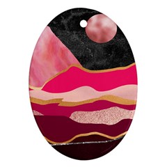 Pink And Black Abstract Mountain Landscape Ornament (oval) by charliecreates