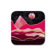 Pink And Black Abstract Mountain Landscape Rubber Coaster (square)  by charliecreates