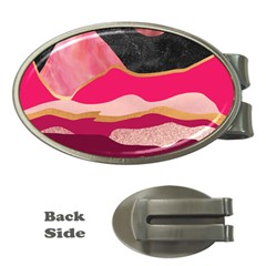 Pink And Black Abstract Mountain Landscape Money Clips (oval) 