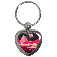 Pink And Black Abstract Mountain Landscape Key Chains (heart)  by charliecreates