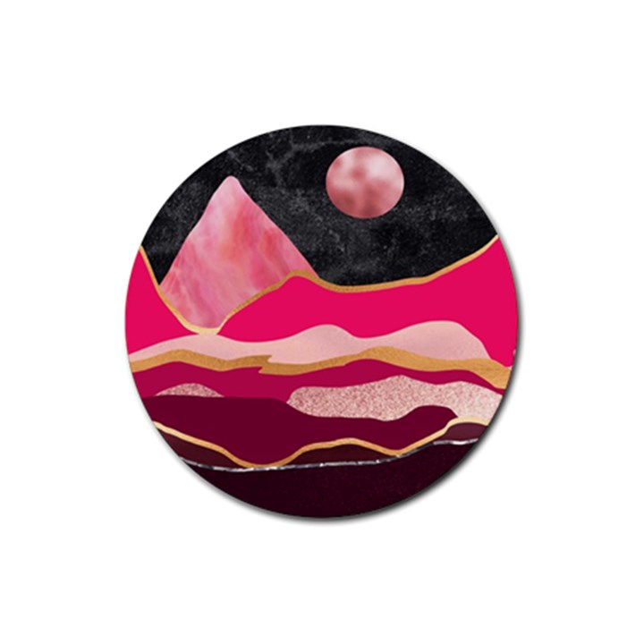 Pink and black abstract mountain landscape Rubber Coaster (Round) 