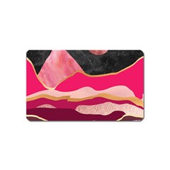 Pink And Black Abstract Mountain Landscape Magnet (name Card) by charliecreates