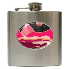 Pink And Black Abstract Mountain Landscape Hip Flask (6 Oz) by charliecreates