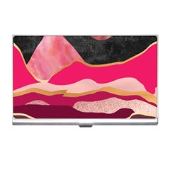 Pink And Black Abstract Mountain Landscape Business Card Holder by charliecreates