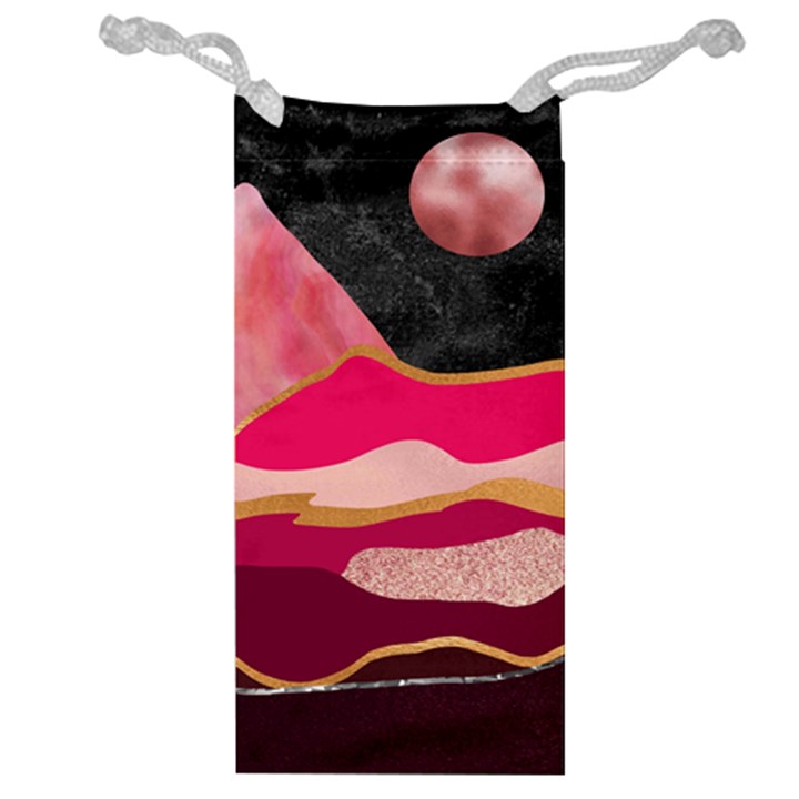 Pink and black abstract mountain landscape Jewelry Bag