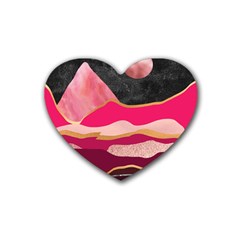 Pink And Black Abstract Mountain Landscape Rubber Coaster (heart)  by charliecreates