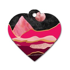 Pink And Black Abstract Mountain Landscape Dog Tag Heart (two Sides)