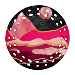 Pink And Black Abstract Mountain Landscape Ornament (round Filigree) by charliecreates