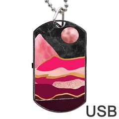 Pink And Black Abstract Mountain Landscape Dog Tag Usb Flash (one Side) by charliecreates