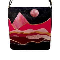 Pink And Black Abstract Mountain Landscape Flap Closure Messenger Bag (l) by charliecreates