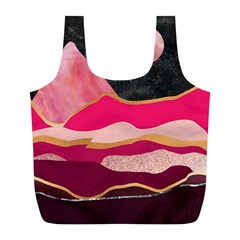 Pink And Black Abstract Mountain Landscape Full Print Recycle Bag (l) by charliecreates