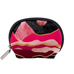 Pink And Black Abstract Mountain Landscape Accessory Pouch (small) by charliecreates