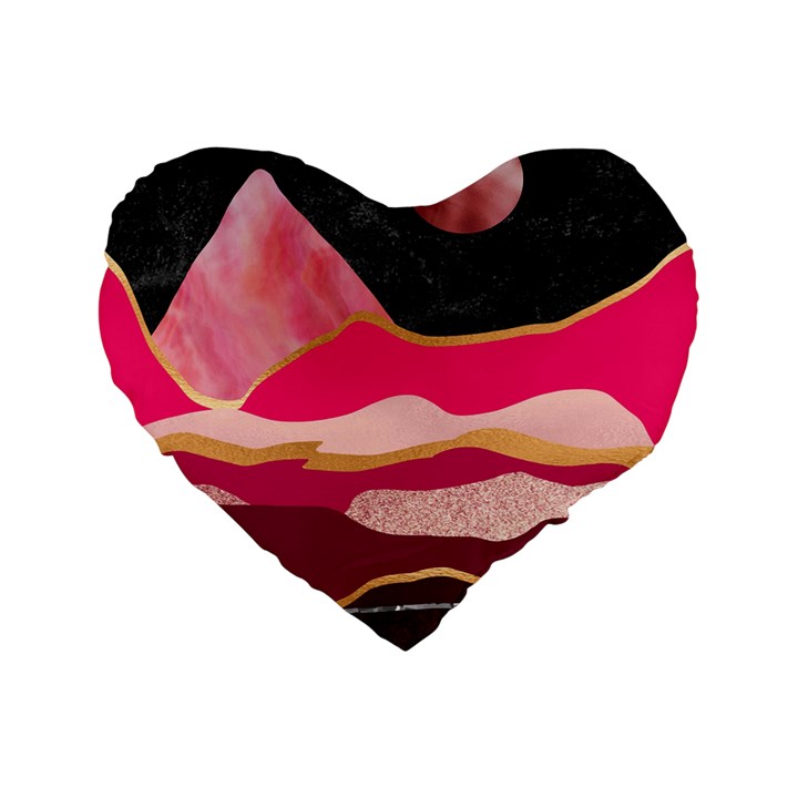 Pink and black abstract mountain landscape Standard 16  Premium Flano Heart Shape Cushions