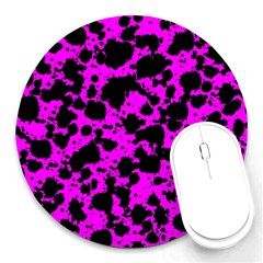 Black And Pink Leopard Style Paint Splash Funny Pattern Round Mousepads by yoursparklingshop