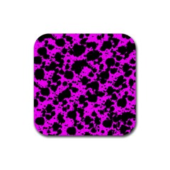 Black And Pink Leopard Style Paint Splash Funny Pattern Rubber Coaster (square)  by yoursparklingshop